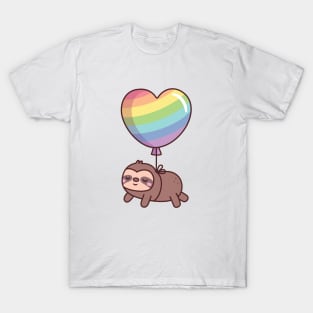 Cute Sloth With Rainbow Heart Balloon T-Shirt